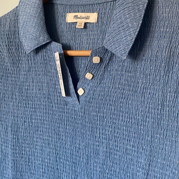 Madewell | crinkle polo crop tee size XS tranquil lake blue - Picture 9 of 12